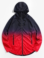 Veste à Capuche Zippée Ombrée à Manches Raglan L Rouge