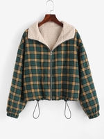 Veste à Carreaux à Grille Zippée à Doublure en Laine L Vert mer moyen