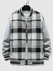 Veste à Carreaux Base-ball Lettre Patch L Gris clair