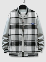 Veste à Carreaux Base-ball Lettre Patch L Gris clair
