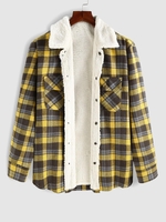 Veste à Carreaux Doublure Fourrée en Laine avec Bouton en Avant Xl Jaune