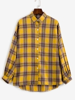 Veste à Carreaux Haute Basse Goutte Epaule de Grande Taille Taille unique Jaune