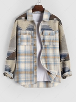 Veste à Carreaux Poche à Rabat Design en Laine à Imprimé Ethnique Aztèque L Multi a