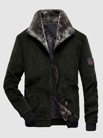 Veste à Col en Fausse Fourrure Rembourrée en Velours Côtelé Xl Vert armée