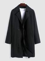 Veste à Coupe Vent Longue Boutonnée en Couleur Unie M Noir