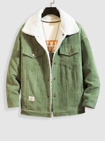 Veste à Doublure en Velours Côtelé Design avec Poche L Vert clair