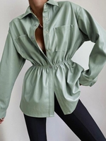 Veste à Goutte Epaule avec Poche en PU S Vert clair
