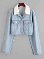 Veste à Goutte Epaule en Fausse Laine en Denim Xl Bleu clair