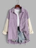 Veste à Goutte Epaule Tricoté Inséré avec Poche en Denim L Violet clair