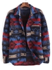 Veste à Imprimé Ethnique Aztèque Motif Tribal Boutonnée avec Poche Streetwear 2xl Bleu