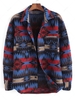 Veste à Imprimé Ethnique Aztèque Motif Tribal Boutonnée avec Poche Streetwear S Bleu