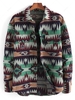 Veste à Imprimé Ethnique Aztèque Motif Tribal Boutonnée avec Poche Streetwear S Vert