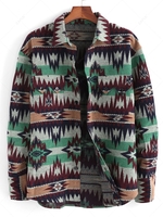 Veste à Imprimé Ethnique Aztèque Motif Tribal Boutonnée avec Poche Streetwear S Vert