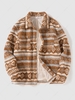Veste à Imprimé Ethnique Tribal Géométrique Fourrée en Tisssu Duveteux S Brun