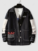Veste à Imprimé Lettre Patch en Blocs de Couleurs avec Poche M Noir