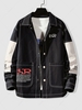 Veste à Imprimé Lettre Patch en Blocs de Couleurs avec Poche Xl Noir