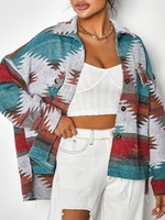 Veste avec Boutons et Poches à Rabat à Imprimé Aztèque Style Ethnique Xl