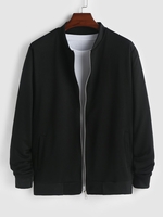 Veste avec Un Col Montant et avec Zip de Couleur Pure S Noir