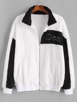 Veste Bicolore Fourrée Phrase Brodée 2xl Blanc