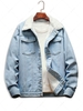 Veste Boutonnée à Doublure en Laine en Denim Xs Bleu clair