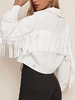 Veste Boutonnée Frangée Au Dos en Denim L Blanc