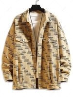 Veste Boutonnée Lettre Graphique avec Poches à Rabat 3xl Kaki