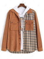 Veste Boutonnée Motif à Carreaux avec Double Poches 2xl Café