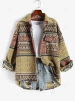 Veste Cargo à Imprimé Ethnique Aztèque avec Poches S Jaune