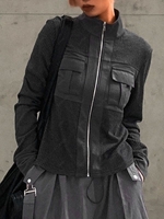 Veste Cargo en Tricot Côtelé avec Poches à Rabat et Fermeture Éclair L Gris