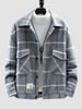 Veste Cargo Motif de Chevrons à Carreaux avec Poches L Bleu clair