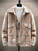 Veste Cargo Motif de Chevrons à Carreaux avec Poches L Café lumière