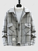 Veste Cargo Motif de Chevrons à Carreaux avec Poches L Gris