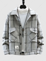 Veste Cargo Motif de Chevrons à Carreaux avec Poches L Gris