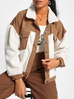 Veste Cargo Panneau en Velours Côtelé en Fausse Laine M Blanc