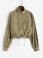 Veste Cargo Zippée avec Poches à Rabat à Cordon L Vert clair
