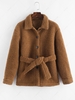 Veste Ceinturée en Fausse Laine avec Poche Xs Café
