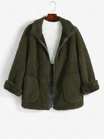 Veste Chaude Zippée Fourrée avec Poches L Vert profond