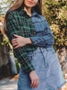 Veste Chemise à Carreaux Contrastée Boutonnée en Flanelle S Vert