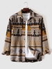 Veste Chemise en Laine Mélangée Motif Géométrique Style Tribal à Imprimé Ethnique Aztèque S Café lumière