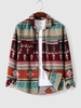 Veste Chemise en Laine Mélangée Motif Géométrique Style Tribal à Imprimé Ethnique Aztèque Xxl Rouge foncé