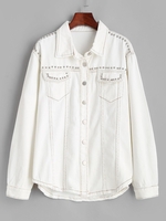 Veste Contrastée Cousue Rivet avec Poche en Denim Xs Blanc