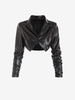Veste Court à Manchette Plissée en PU L Noir