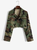 Veste Courte à Imprimé Camouflage à Ourlet Brut avec Poches S Multi b