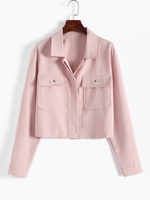 Veste Courte Boutonnée en Couleur Unie avec Poches L Rose léger