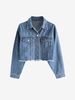 Veste Courte Effrangée à Goutte Epaule en Denim M Bleu