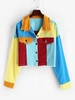 Veste Courte Effrangée en Blocs de Couleurs en Denim L Multi a