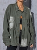 Veste Déchirée Délavée avec Poche en Denim M Vert profond