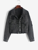 Veste Déchirée Effrangée à Goutte Epaule en Denim L Gris foncé