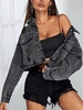 Veste Déchirée Effrangée à Goutte Epaule en Denim S Gris foncé