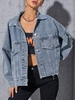 Veste Déchirée Jointive Effrangée à Goutte Epaule en Jean 2xl Bleu